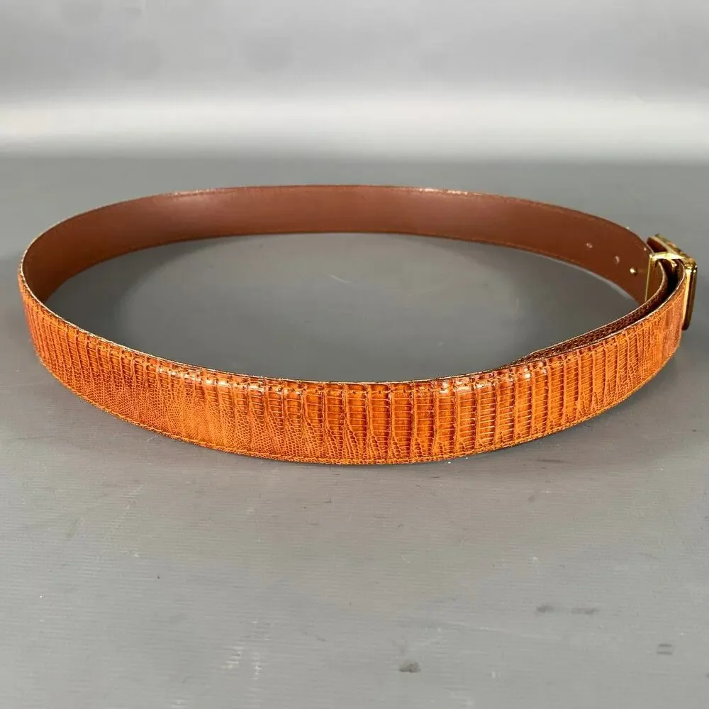 VINTAGE Size 33 Brown Gold Lizard Leather Belt
